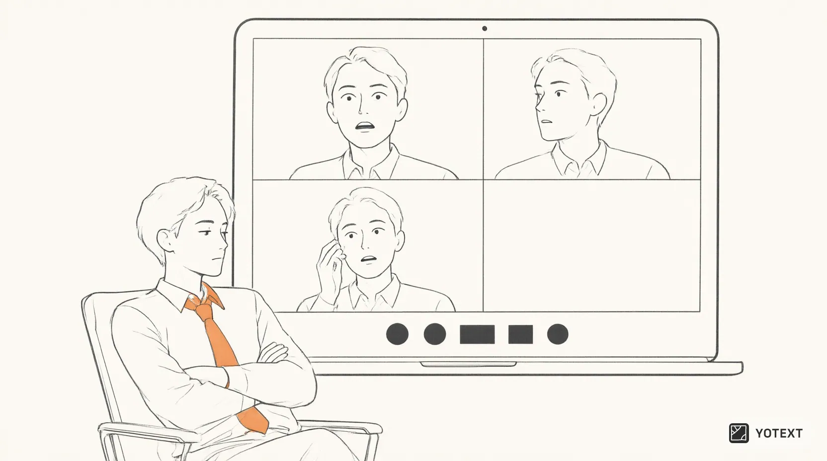 A worker appears passive and isolated while attending a video conference call on their laptop screen.